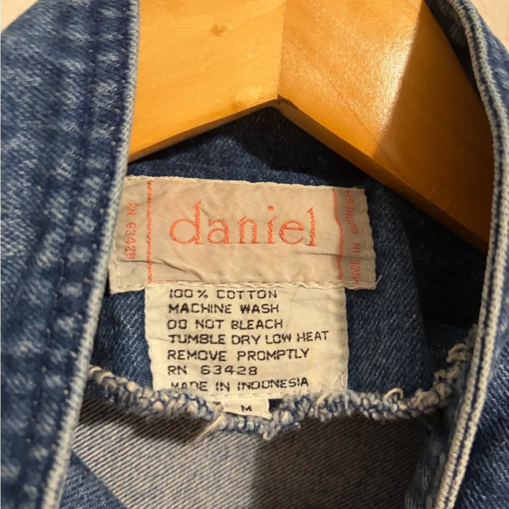 Vintage Dark Blue Bomber Jean Jacket Size Medium Stranger Things Puff Shoulder - Picture 9 of 9